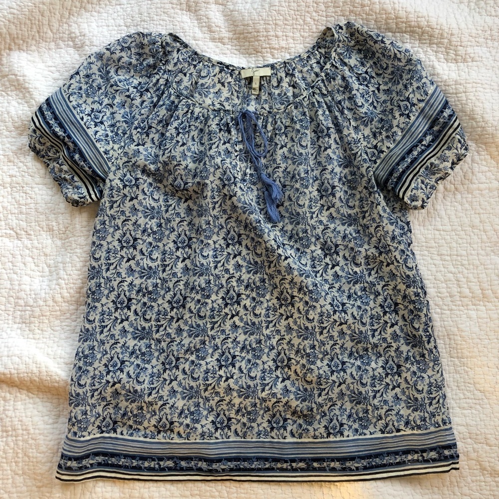 Joie blue and white print short sleeved top